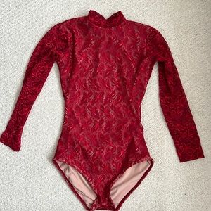 Red high neck long sleeve leotard